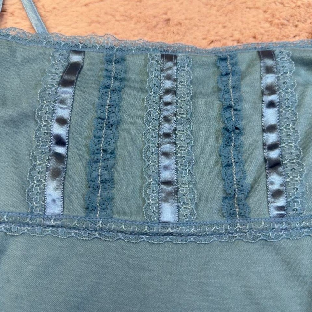 blue satin trim lace cami top, y2k soft girl, Fairycore, Coquette, Spring top - Picture 2 of 8